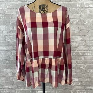 Loft Red Plaid Peplum Top